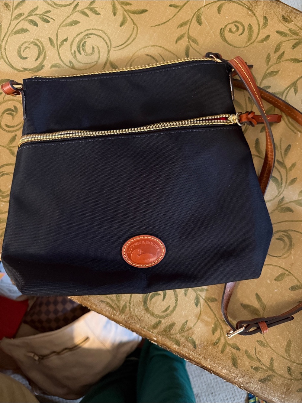 Dooney & Bourke Black Nylon Crossbody with Brown Leather Trim